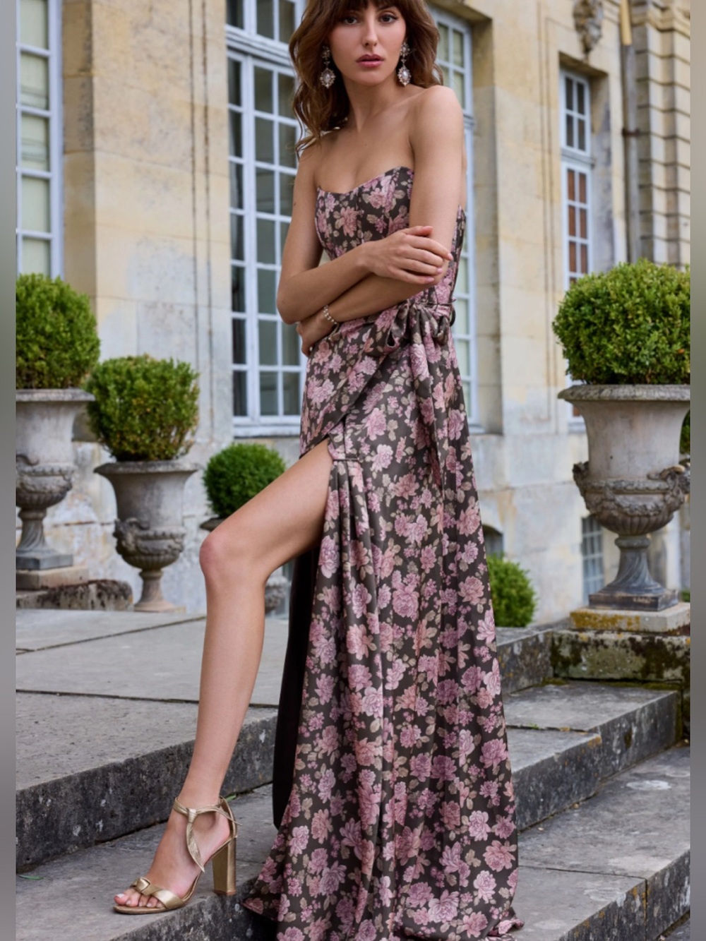 V Chapman Cecilia Dress in Chocolate Peony Print